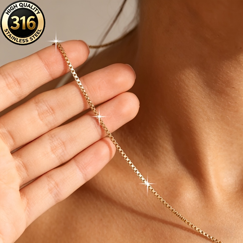Elegant Stainless Steel Box Chain Necklace, 45.72-60.96 cm