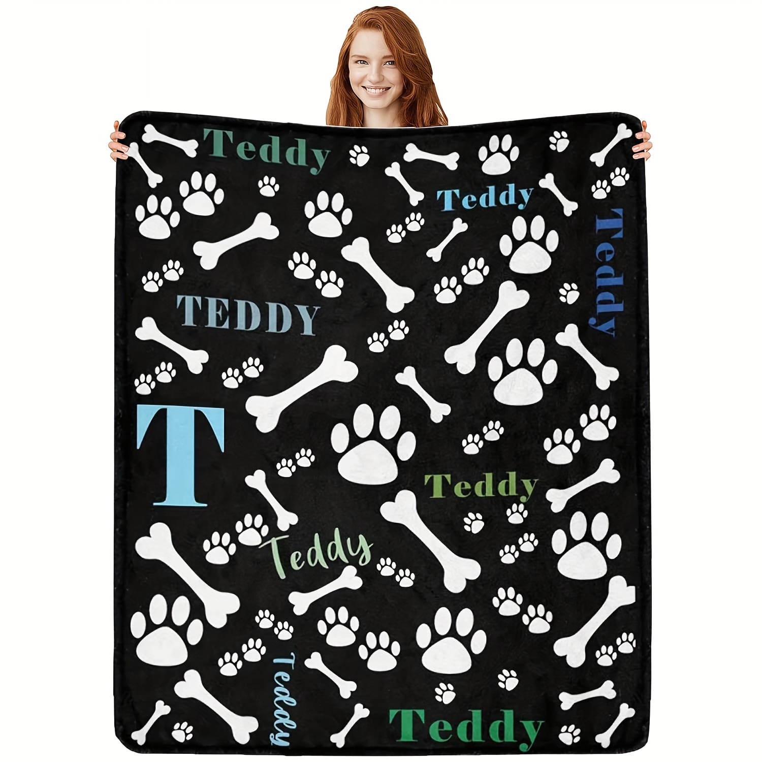 

Customizable Pet Blanket With Paw & Bone Print - Polyester Fleece Dog Blanket, Personalized Name Design, Machine Washable, Tear Resistant, Perfect For Dogs Of All Sizes, Unique Gift For Dog Lovers