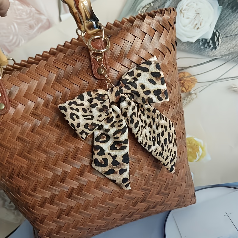 Leopard Print Bowknot Bag Charm Keychain