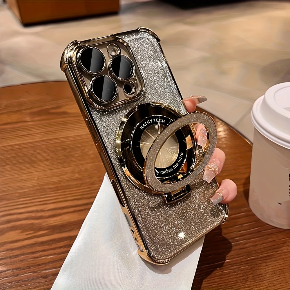 E-shop Handyhülle - Neue, galvanisierte Laser-Handyhülle für iPhone 16, 15, 14, 13, 12, Pro Max, transparent, stoßfeste Schutzhülle mit Ständer,