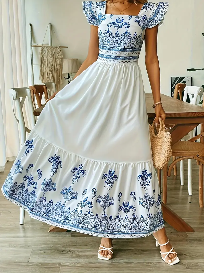 womens elegant maxi dress square neck sleeve beach dress - Temu Mexico womens elegant maxi dress square neck sleeve beach dress - Temu Mexico
