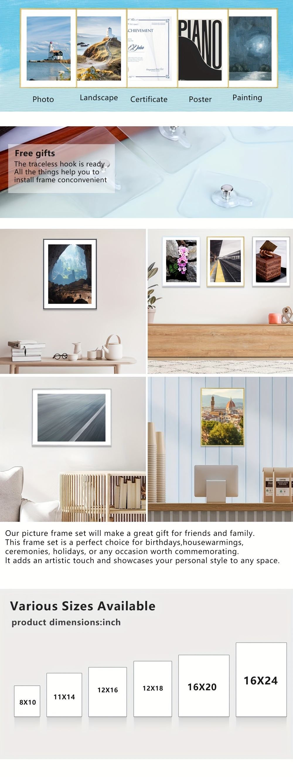 Classic Style Picture Frames 16x20 Wall Mount Horizontal Pvc Temu