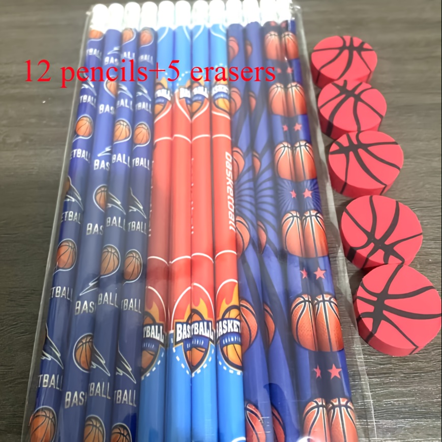 Image of 17pcs Basketball Party Pencil Eraser Set, Most Popular Back-to-school Gift With Basketball Theme
