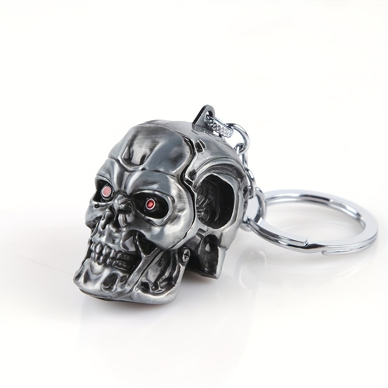 1pc Creative Fashion Red Eyes Skull Keychain For Men, Mini Zinc Alloy Simulation Three-dimensional Skull Key Chain, Car Key Bag Pendant, Holiday Small Gift details 4