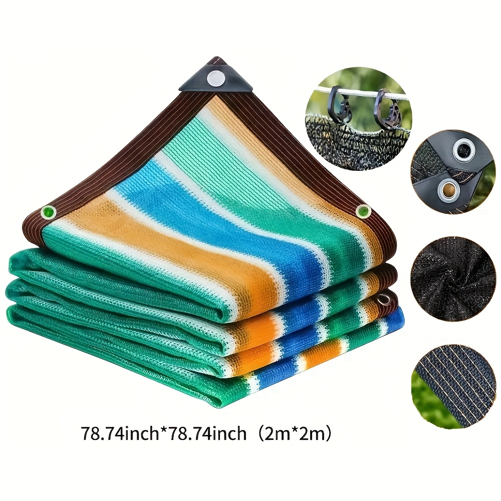 TEMU [colorful Striped Sun Shade Net] 1pc High-density Breathable Colorful Striped Sun Shade Net - Durable Plastic Outdoor Shading Fabric For Patio,