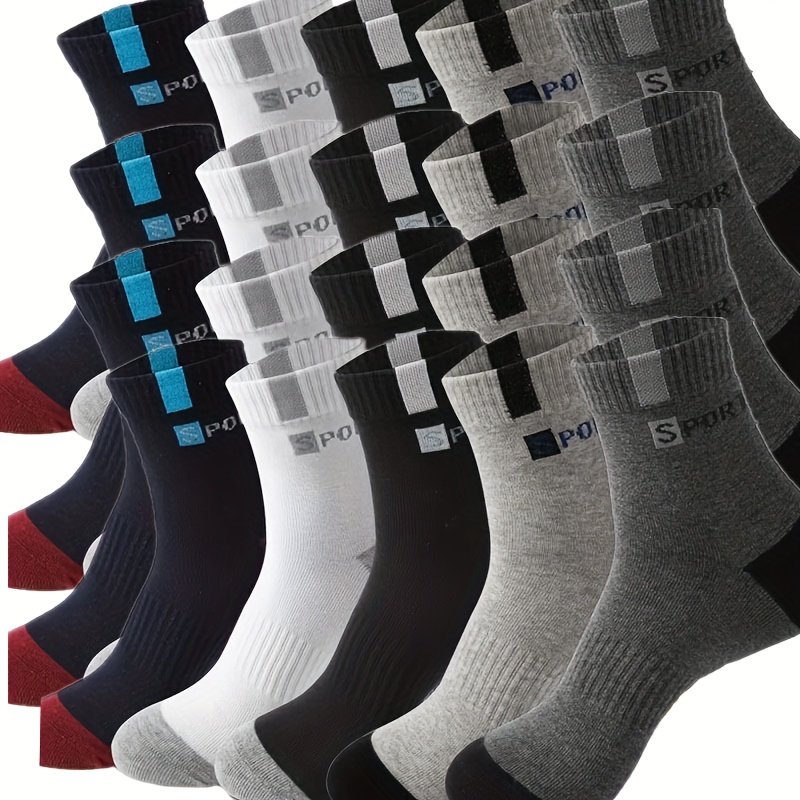 20pcs (10 Pairs)/10pcs (5 Pairs) Of Men's Breathable Sports Socks, Stylish Letter Print High-elastic Outdoor Running Socks.