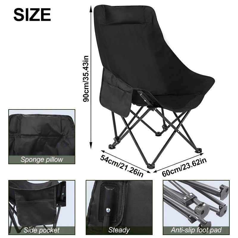 1pc portable folding moon chair high back durable fabric multifunctional lounge chair for outdoor relaxation camping and beach fishing comfortable recliner in black and green models details 2