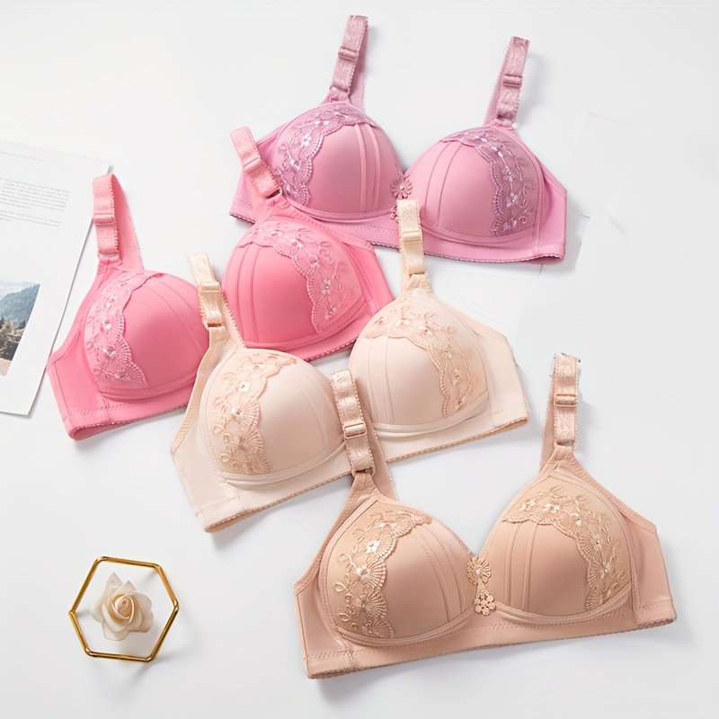 2pcs breathable gathered brassiere without steel ring for moms non magnetic thin cup glossy obese female bra   medium stretch fabric solid color with contrast lace detailing everyday   gathered bra design nonmagnetic bra bras for moms Product details 0