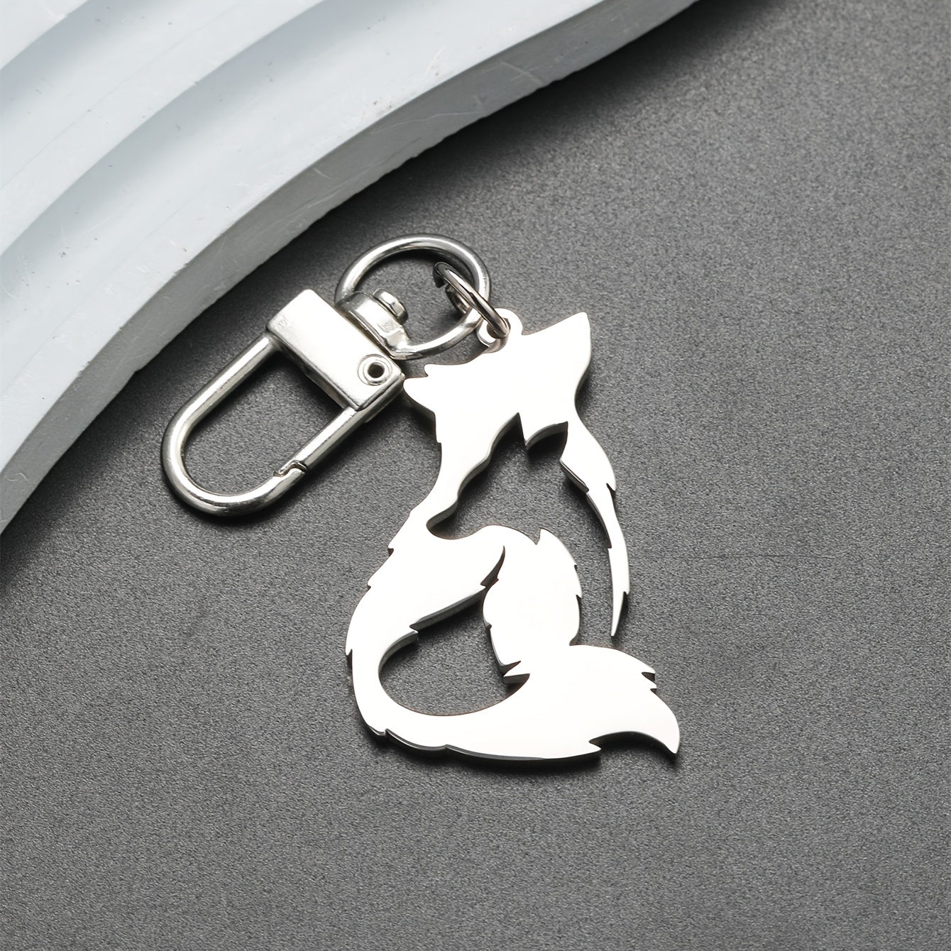 TEMU Wolf Stainless Steel Keychain Accessories Bag Charm Cute Backpack Pendant Keyring Gifts For Friends