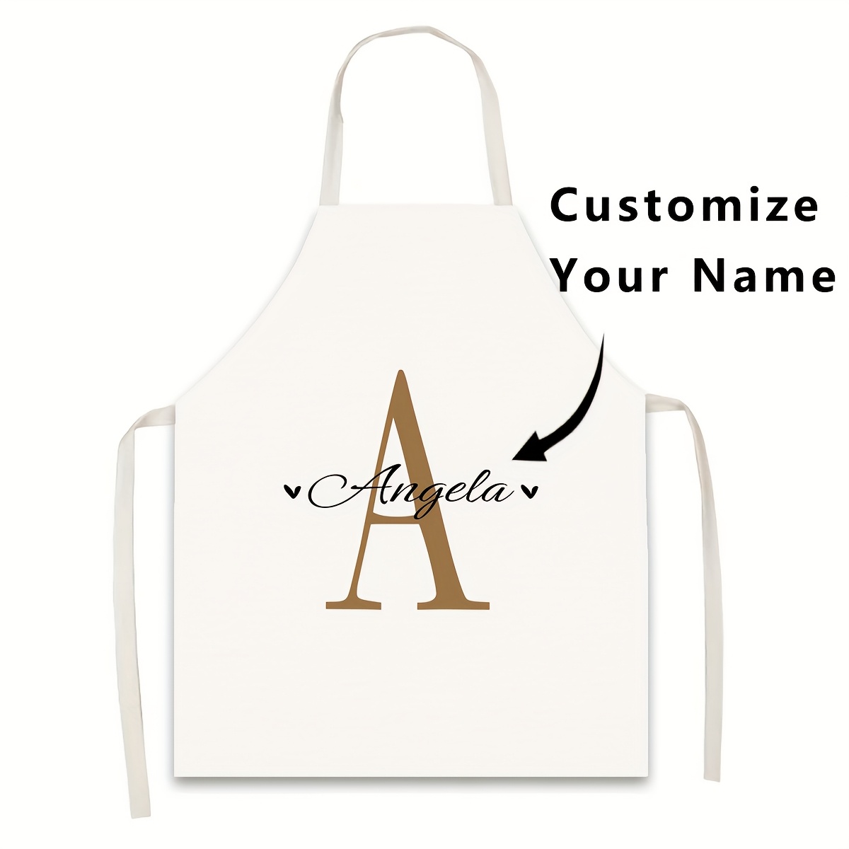 TEMU 1pc Creative 26-letter Diy Name White Apron, Polyester Material Painting Handmade Cooking Baking Gardening Apron, Waitress Apron, Kitchen Dining