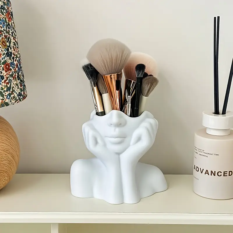 1pc abstract multi functional storage organizer lightweight anti drop synthetic resin makeup brush holder pen stand for vanity desk bathroom countertop unisex adult home decor vanity accessory modern decor accessory durable decor item glossy Product details 2