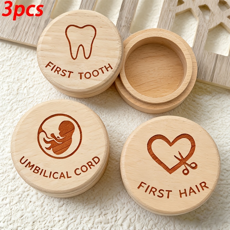 E-shop 2D-Flach, 3-teiliges Holz-Aufbewahrungsbox-Set: Erstes-Zahn-Box, Erstes-Haar-Box, -Box, Zahn-Sammlungs-Aufbewahrungsbox, Fetal-Haar-, Zahn-