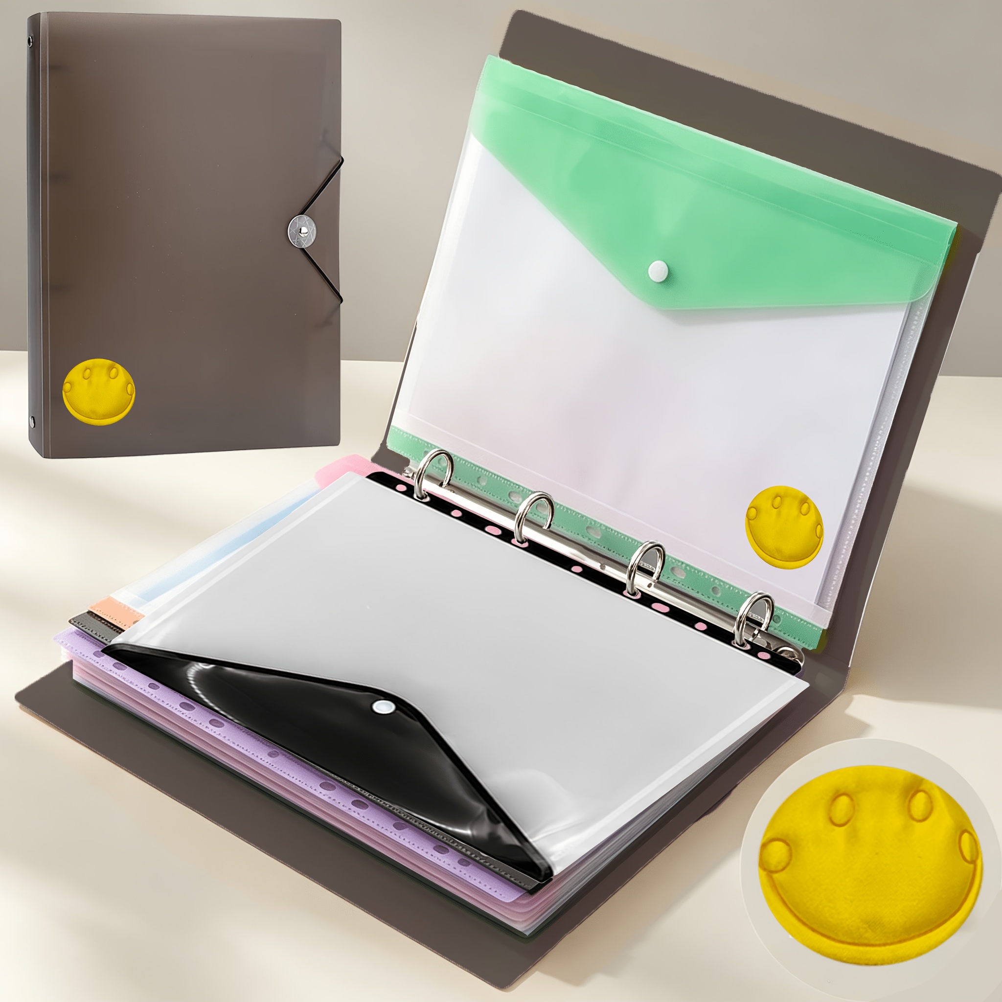 TEMU Raccoglitore ad Anelli A4 a Quattro con Cordino Elastico + Decorazione a , Organizzatrice con Clip e - Organizzatore di Documenti in Plastica PP