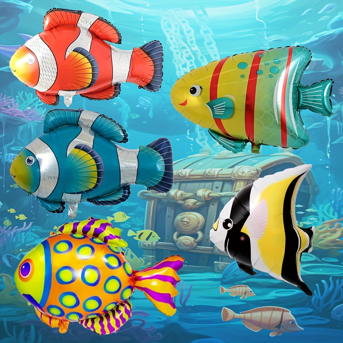 

5-piece Ocean Clownfish Foil Balloons - Perfect For Birthday Parties & Themed Events, Durable Aluminum Film, Mixed Colors