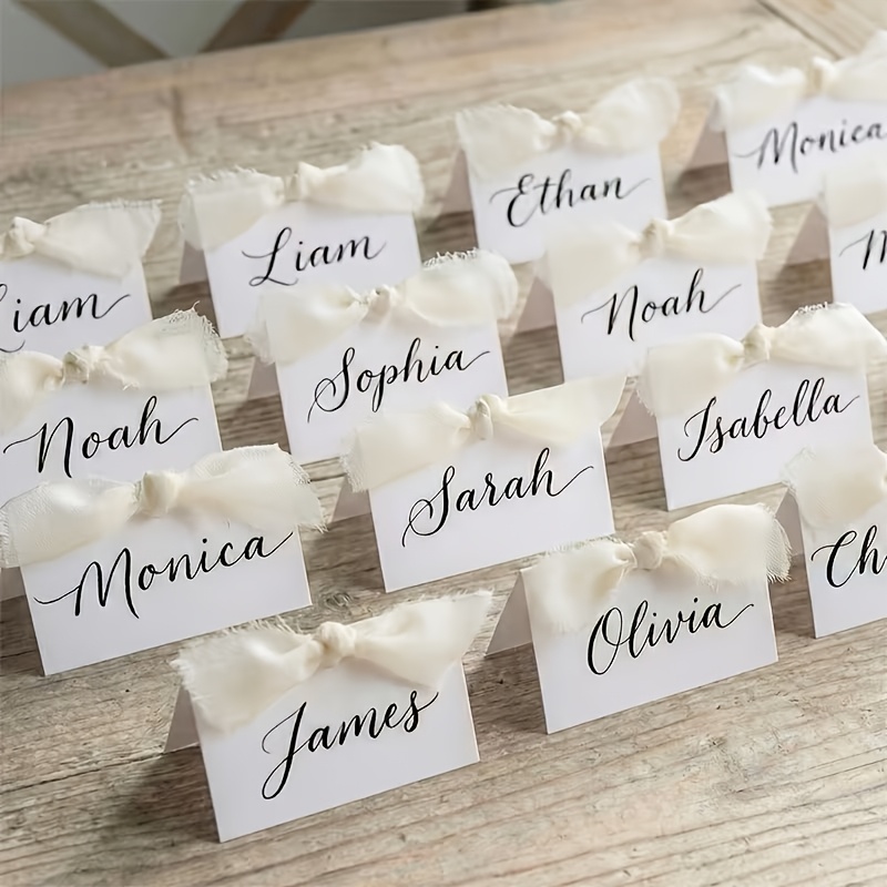TEMU 30pcs Premium Table Cards, Small Table Signs, With 1 Roll Of Ribbon, 2" X 3.5" Tent Cards, Business Cards, Wedding Table Cards, Suitable For