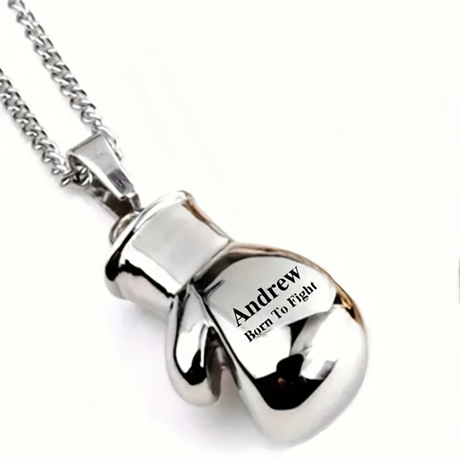 TEMU Pcs Collier à de boxe personnalisé Text Personnalisé Gravé Pendentif de boxe Collier, Cadeau idéal unique pour petit ami, famille, cadeau de
