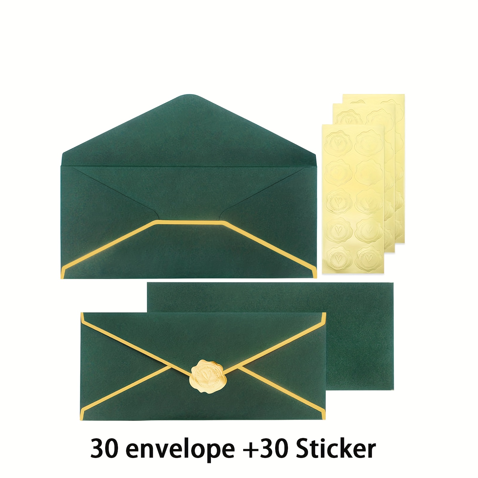 Image of 60pcs/set Business Envelopes With , Featuring Golden Stickers, 24x10cm Foil Edge Luxury Mailers, For Invitations, Greetings, Photos, Graduation, Birthdays