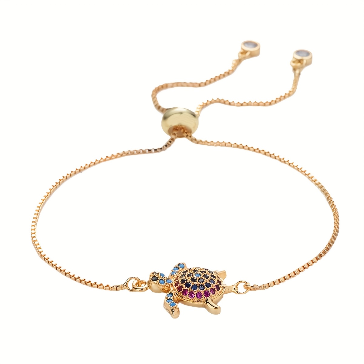 TEMU 1pc Fashionable New Copper Micro- Turtle Bracelet Hip Hop -one Colorful Zirconia Small Turtle Box Chain 2025