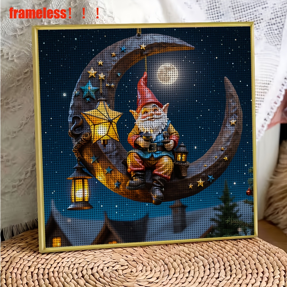 Printed Cross-Stitch DIY Kit, Goblin on the Moon Pattern