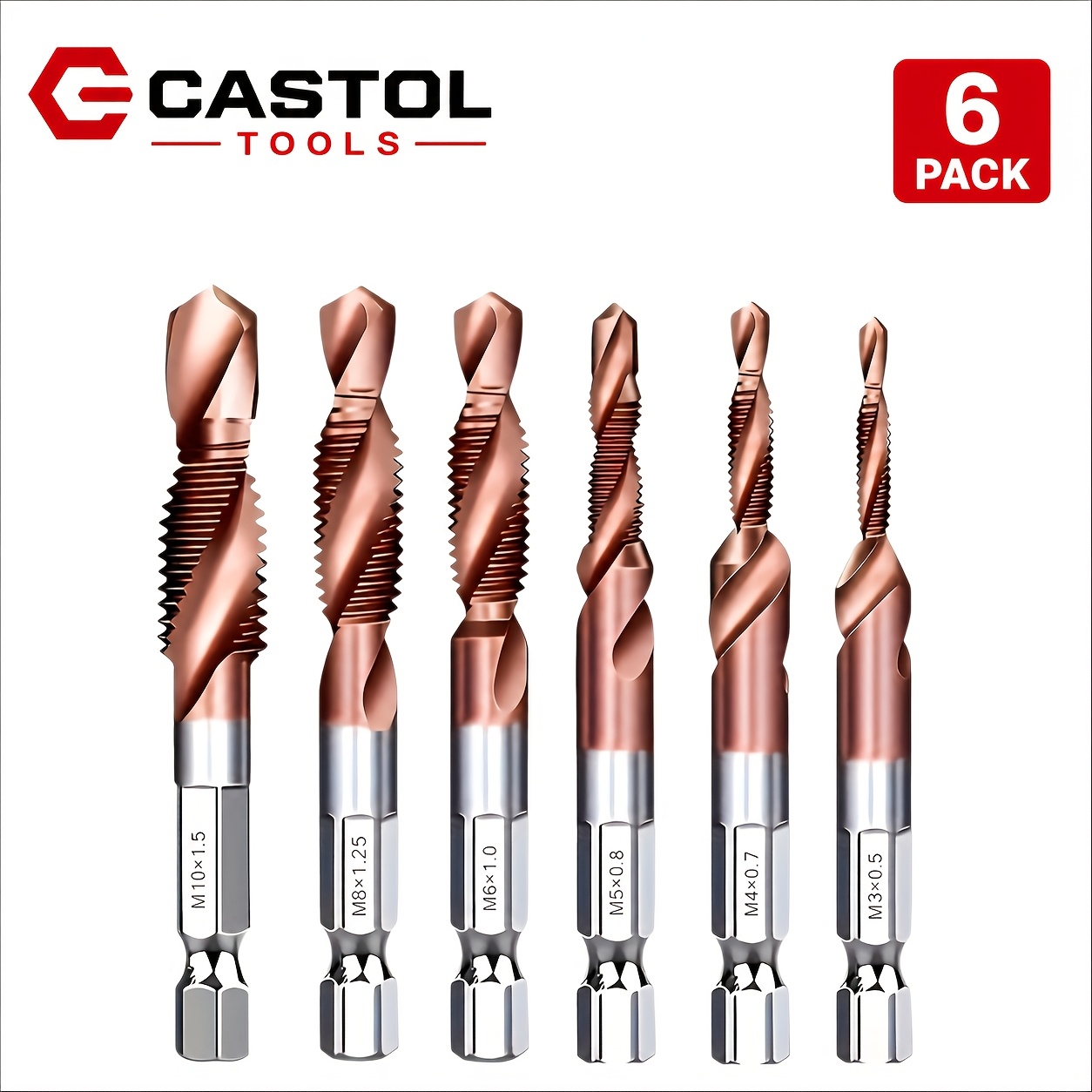 TEMU 6pcs Cobalt Steel Reamer Threading Tool Set, Including Countersink And Deburring Tools - Metric Sizes M3 To M10, 1/4 Inch Hex Shank