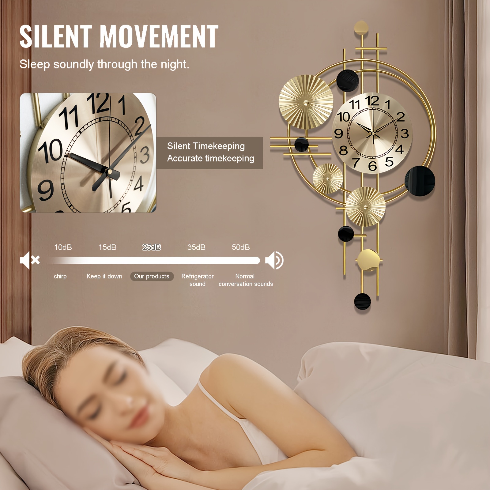 Modern 3D Metal Wall Art Clock - 30.7" x 17.7" Silent Decor 6 Modern 3D Metal Wall Art Clock