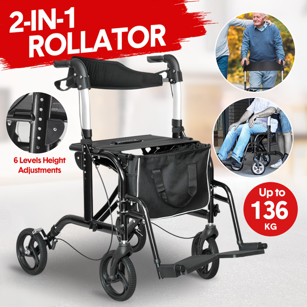 Australia |4 Wheel Walkers with Seat And Brakes for Seniors, with Seat, Backrest, Basket, Large Wheels, Lightweight Mobility Walking Aid Support Up to 136kg, Ideal for Senior