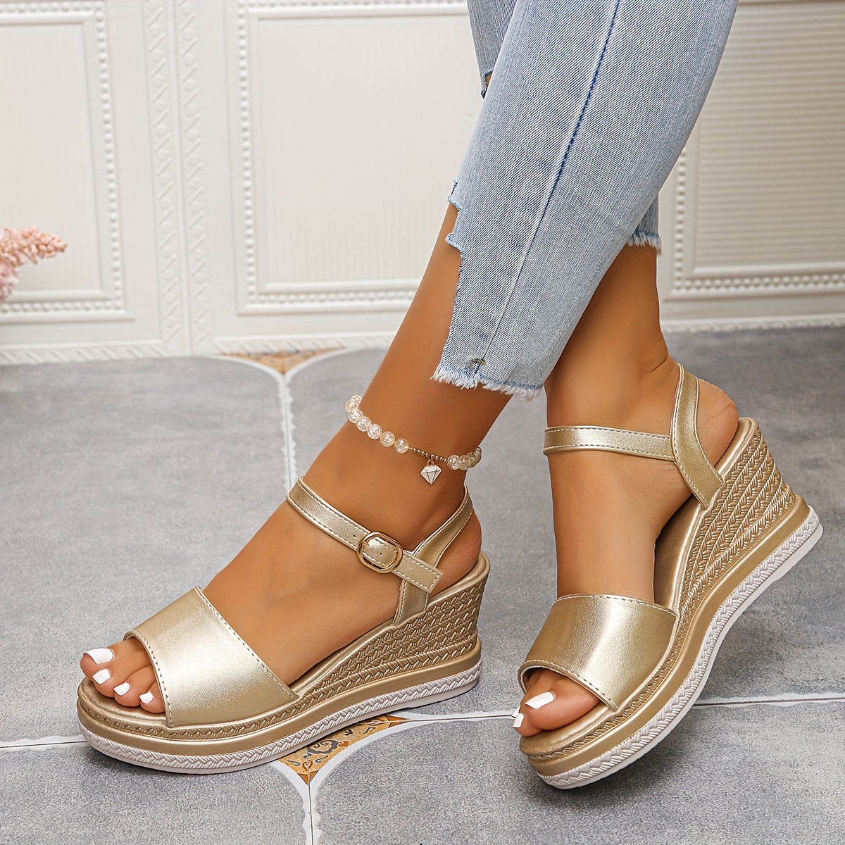 sandali zeppa dorati donna spessa e tacchi alti Temu Italy