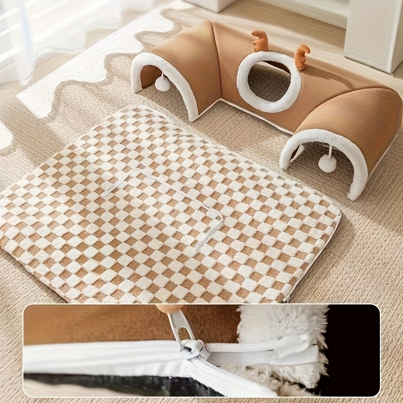 Tunnel pour animaux de compagnie pliable et tout-en-un pour chats, offrant de la chaleur en toutes saisons, avec un tapis pour animaux amovible et lavable