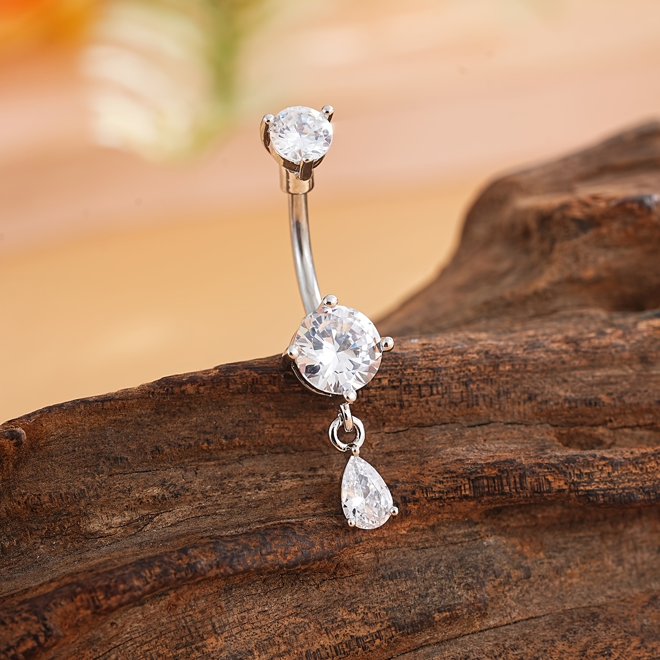 TEMU A Stainless Steel Small Teardrop Navel Ring With An Antler Tip Inlaid With Sparkling Synthetic Synthetic Zirconia, A Cute Navel Piercing Jewelry