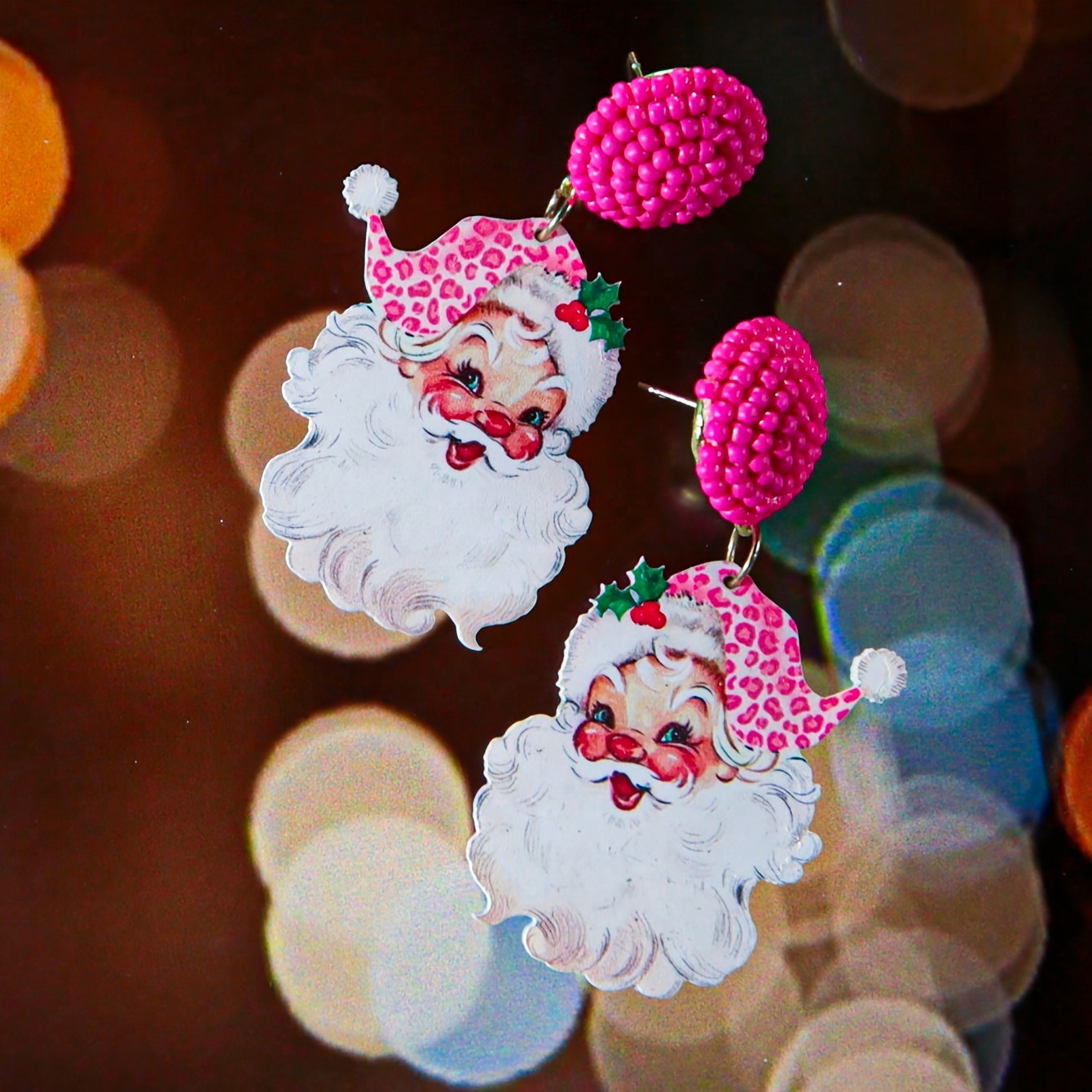 Charming Santa Claus Leopard Print Dangle Earrings
