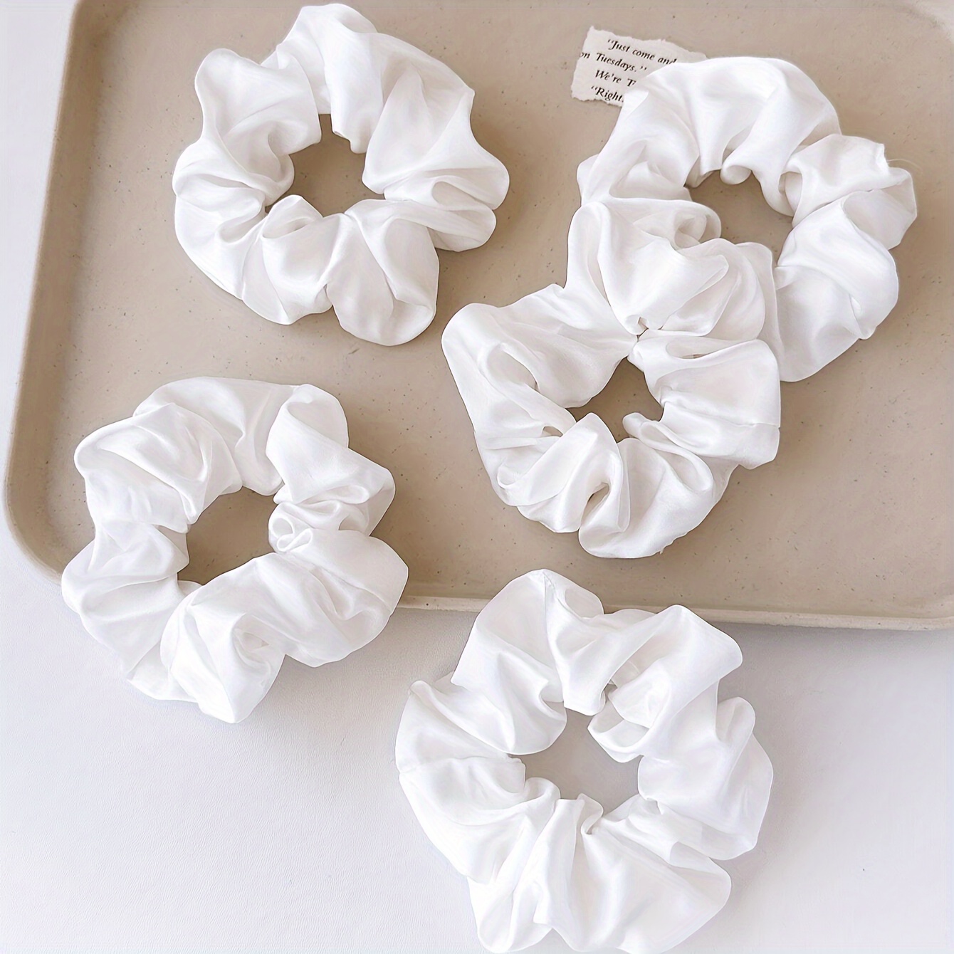 

5pcs White Satin Hair Scrunchies - Soft, No-damage Elastic Bands For Ponytails & Updos, Elegant & Cute Fabric Hair Ties For Women & Girls, Hair Accessories