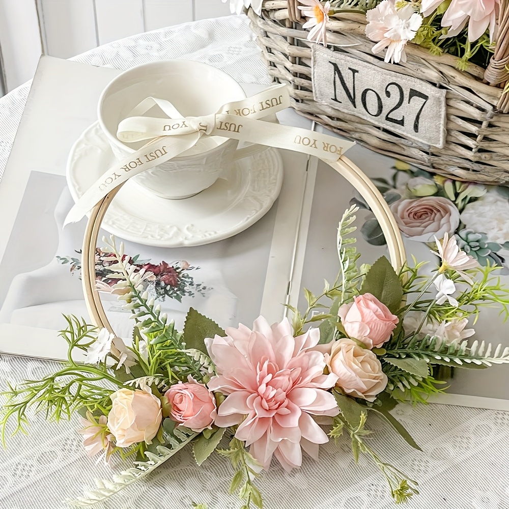1pc artificial pink floral wreath farmhouse wall window
