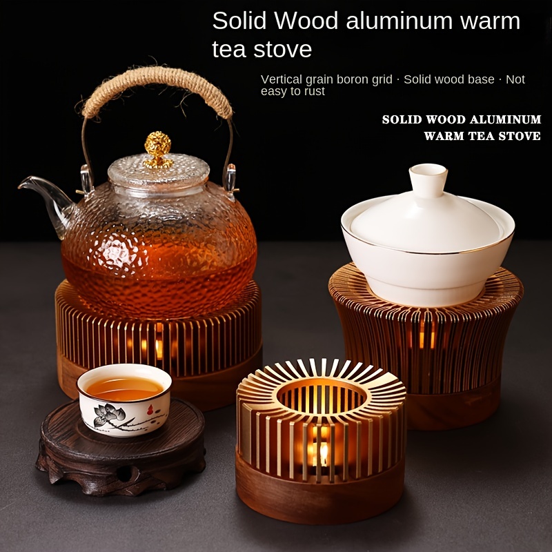 elegant metal tea warmer set with insulated base   halloween christmas valentines thanksgiving no electricity needed details 0