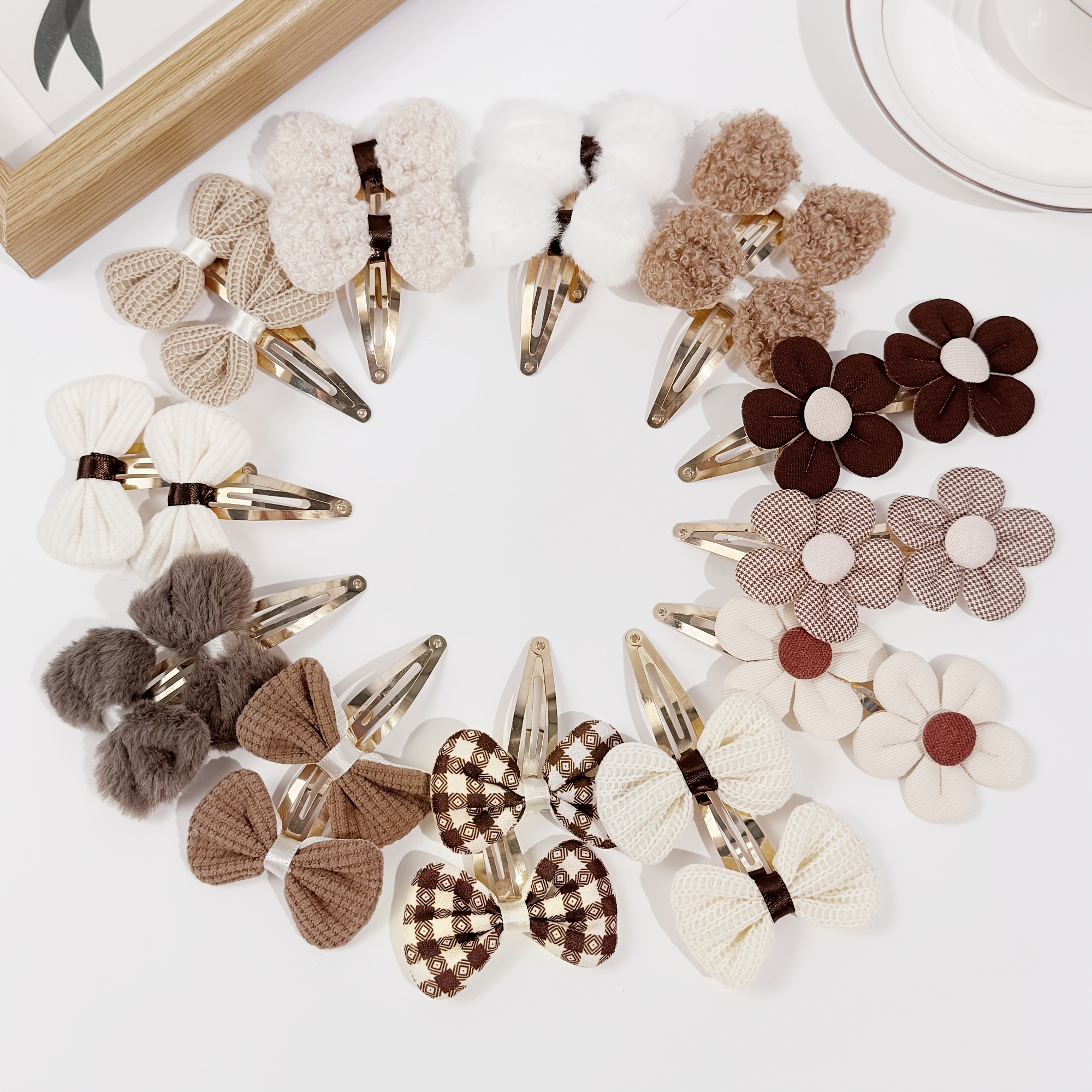 TEMU 24 Minimalist Fabric Bow Flower Hair Clips | Cute Side Clips With Printed Bows And Flowers, Ideal For Accessories And Birthday Celebrations
