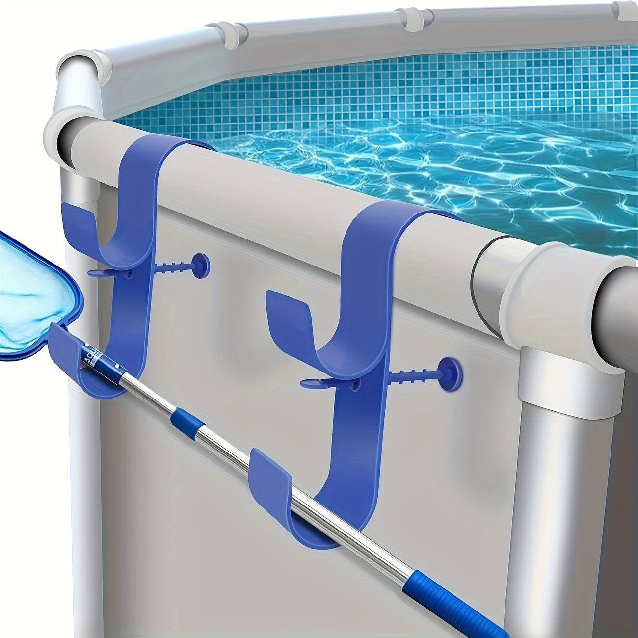1 2pcs adjustable pool pole holder durable plastic above ground pools pool net and brush hook accessories pool accessories adjustable bracket plastic construction pool pole holder adjustable outdoor pool hook