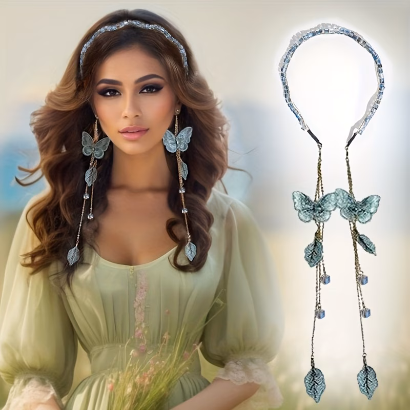 1pc romantic women tassel headband high quality embroidered leaf pendant hair band hair accessories luxury party headwear best birthday gift t2248 Product details 4