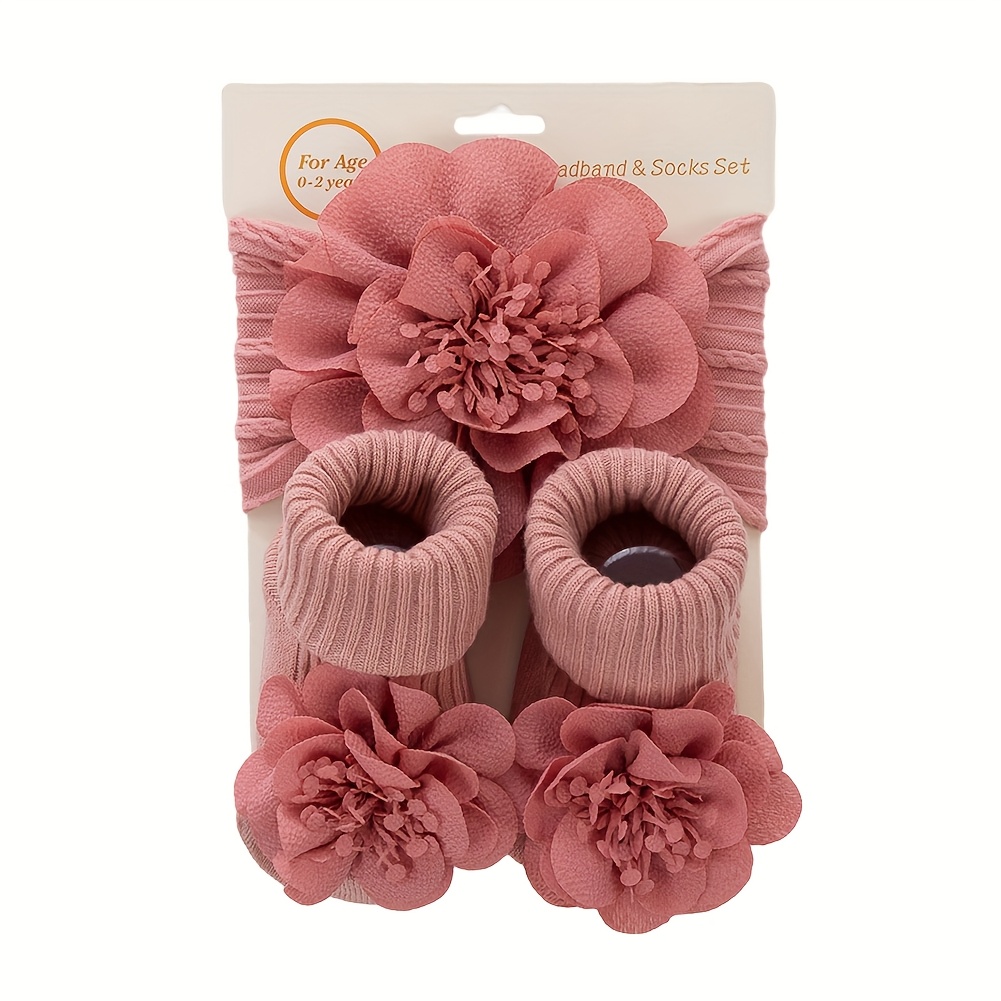 2pcs/set Lace Big Flower Baby Headbands Socks Long Anklet Sock 0-12m Stockings Wide Elastic Hairbands Infant Photography Props
