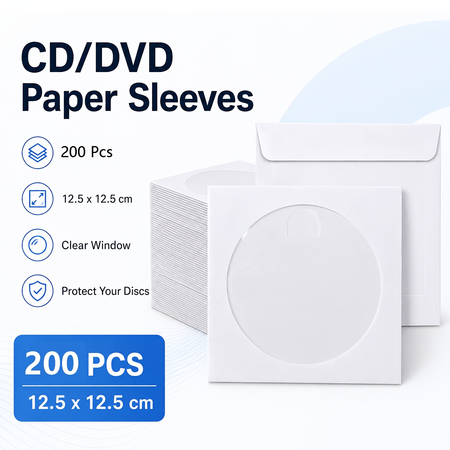 TEMU 200pcs 12.5cm Cd Dvd Disc Paper Sleeves Envelopes Storage Clear Window Case Flap White Folded Paper Bag