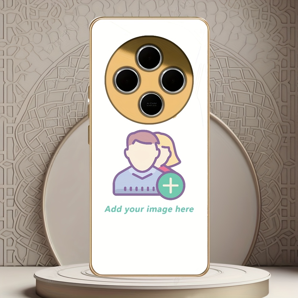 TEMU Phone Case: Personalized Photo Pattern Custom Electroplated Golden Glass Mirror Phone Case, With Family Photos, Parent-child Photos, Couple