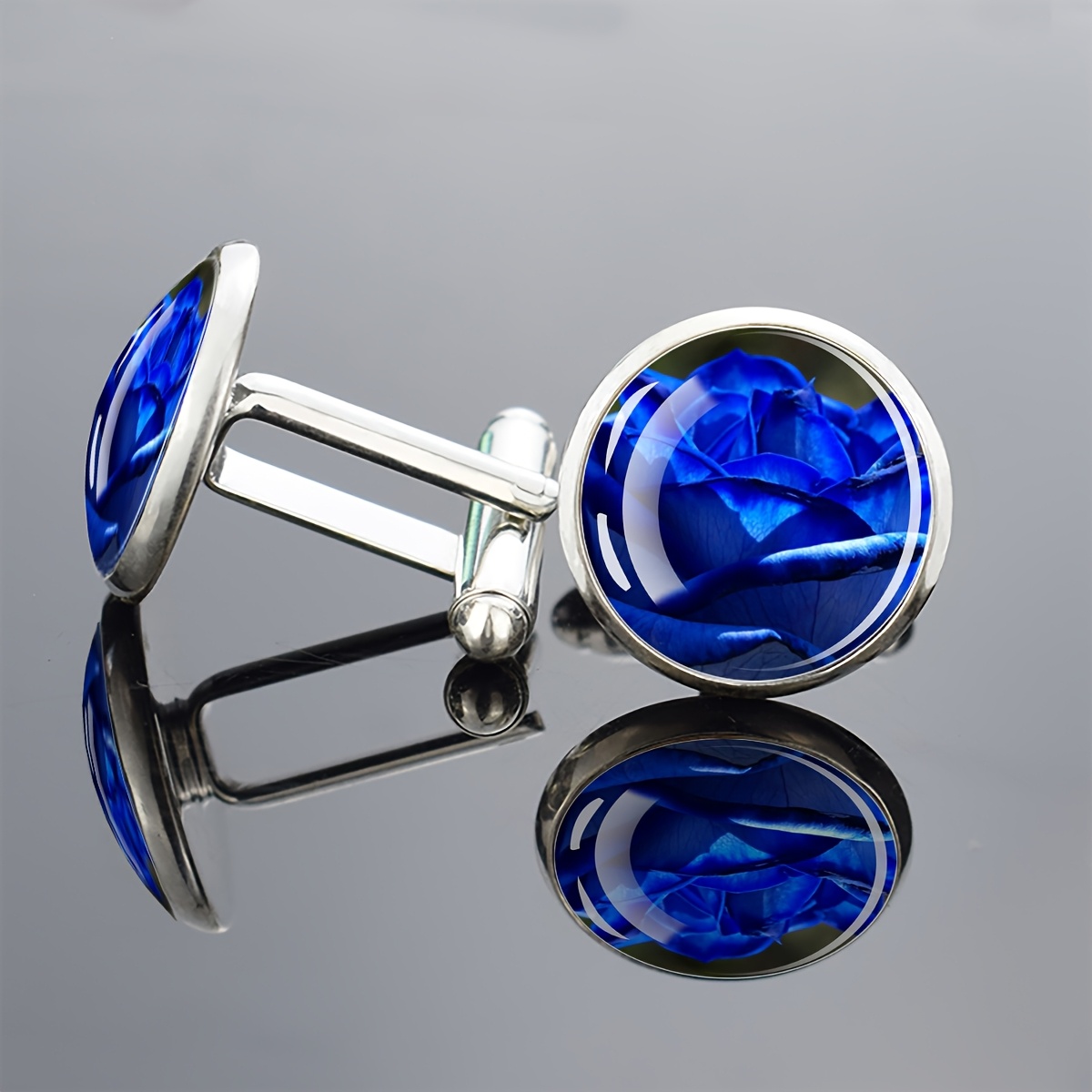 TEMU 1 Pair Cufflinks Glass Inlay Elegant Men's Formal Accessories Gift For Him Sophisticated Round Dome Style Fashionable Jewelry