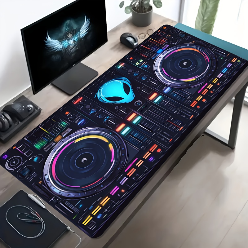 TEMU Large-sized Esports Game Mouse Pad, Neon Dj Console Pattern, Anti-slip, Washable Rubber Bottom Large Table Mat, Office Desk Accessory, Computer