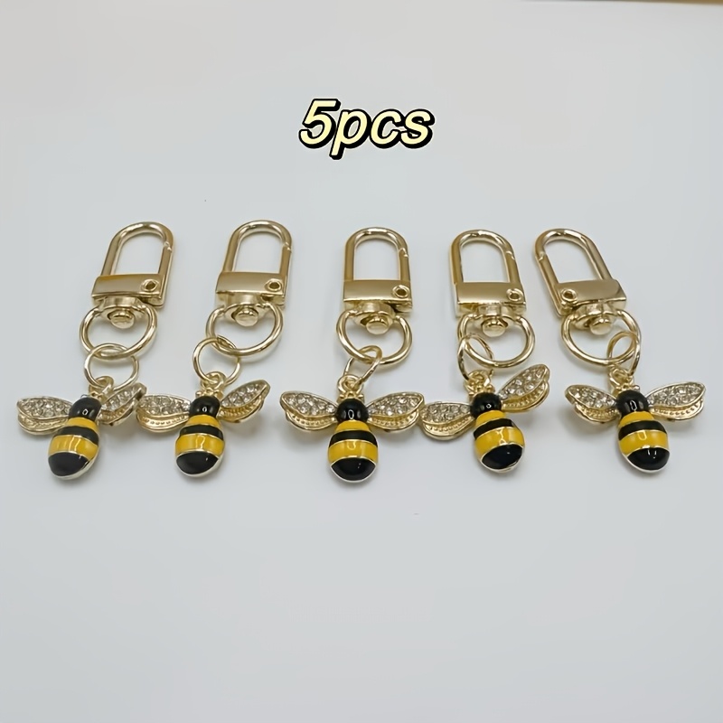 TEMU 5pcs Rhinestone Bee Keychain Set, Y2k Cute Women's Bag Charm, Fashion Accessory, Elegant And Keychain, High-quality Decorative Keyring, Suitable