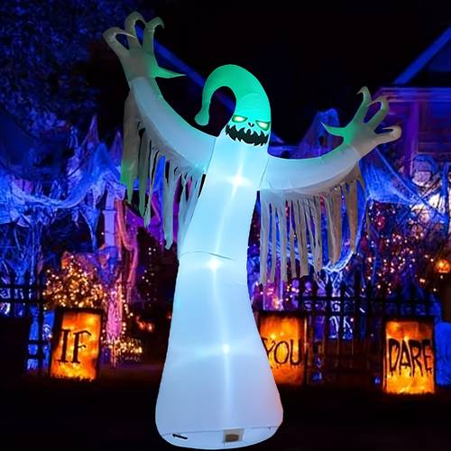 1pc 9.85 FT Halloween Inflatables Ghost Outdoor Decorations Blow Up Yard Enormous Ghost with Built-In Leds for Garden Lawn Indoor Party Deco