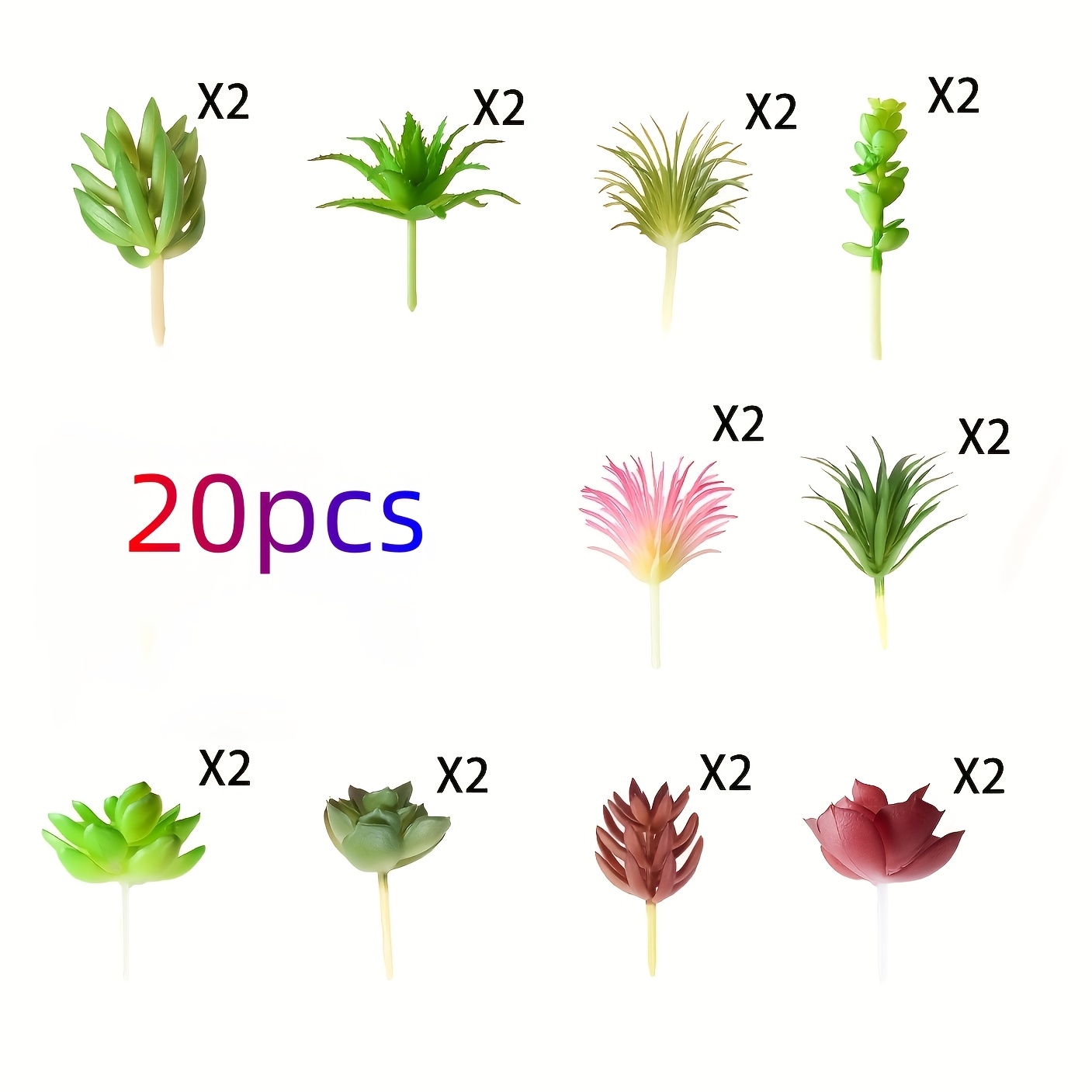 Image of 20pcs, Artificial Succulent Bonsai, Desk Ornament, Gift For , Flocked Mini Succulent Accessories, Green Plant Wall Diy Home Decor Ornament