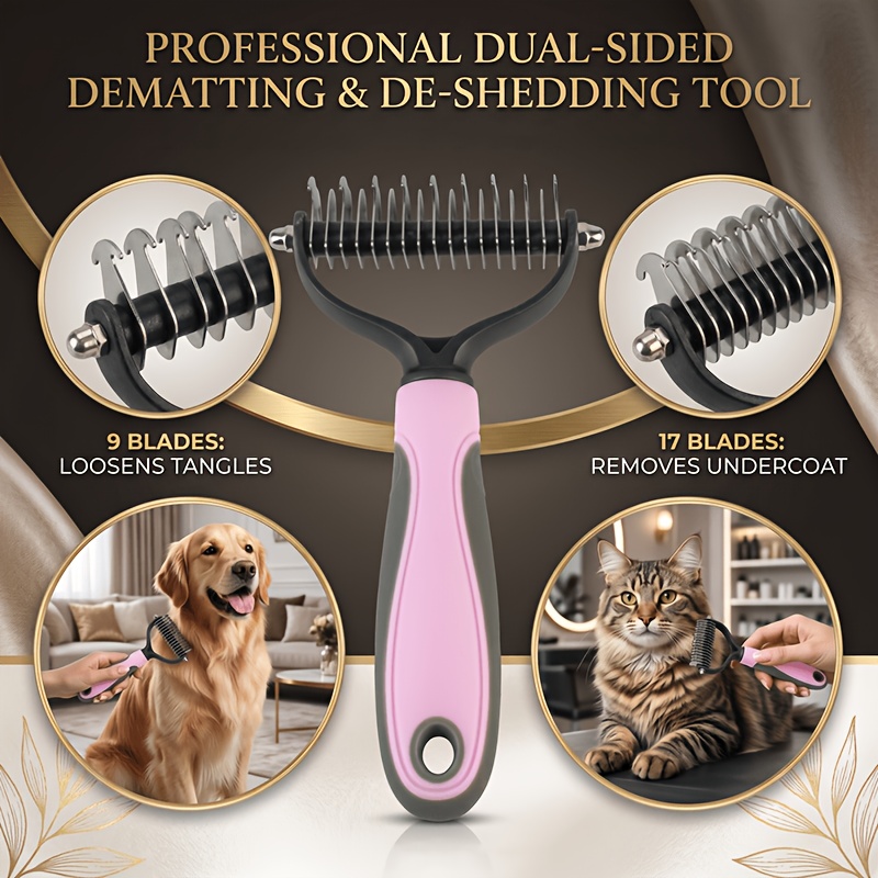 TEMU Pet Dog Dematting Comb, Double-sided Hair Removal And Removal Tool, For Removing Shedding Hair, Tool, For Pet Grooming, Bathing, Hair Removal,