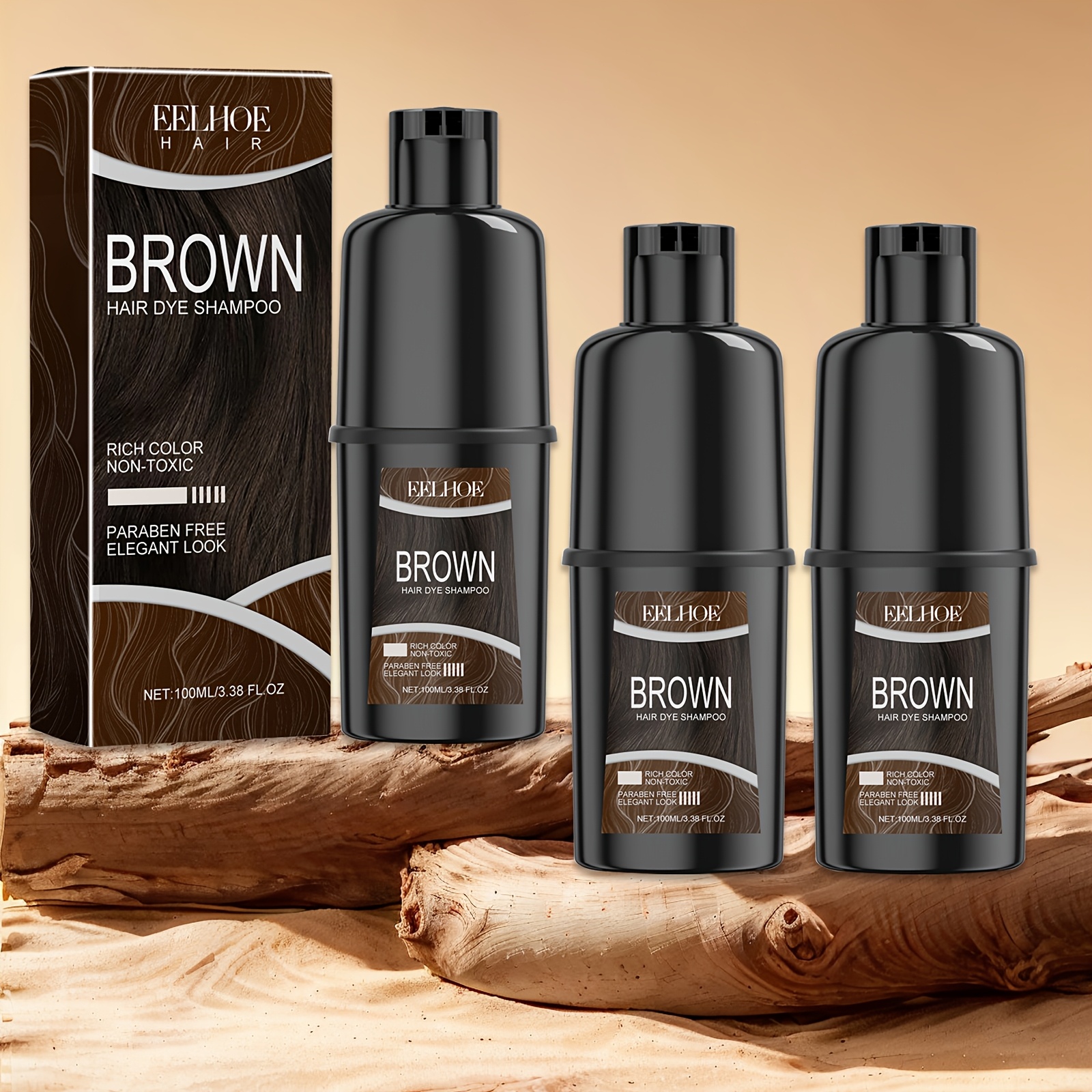 Ladies Brown Hair Dye Shampoo 10.14oz-3pcs, Herbal Extract, Contains Black Sesame, Moisturizing And Treating Dry Hair, Essential Shampoo for Winter Daily, Perfect Gift for Family, Suitable for Christmas/New Year/Valentine&#39;s Day/birthday