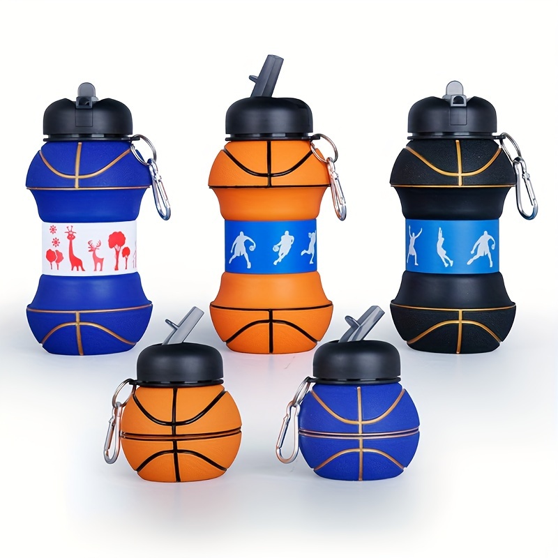 

1pc 18.6oz Collapsible Silicone Water Bottle With Basketball Design - Leakproof, Portable & For Fitness, Outdoor Activities & Travel - Vibrant Mixed Colors