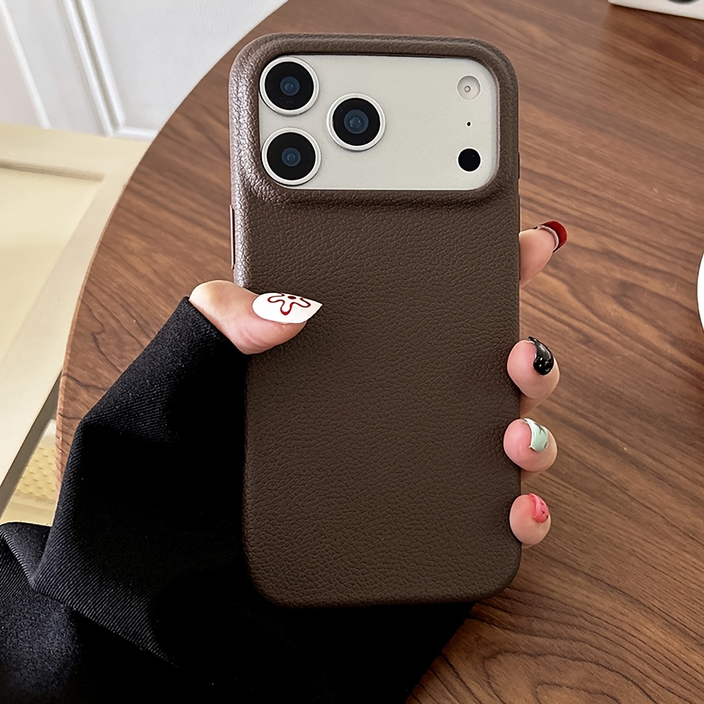 TEMU Phone Case: Vintage Matte Solid Color Lychee Texture Phone Case, Suitable For Iphone 17, Iphone 17 Pro Max, Iphone 17 Pro/16/11/13/ Plus/15