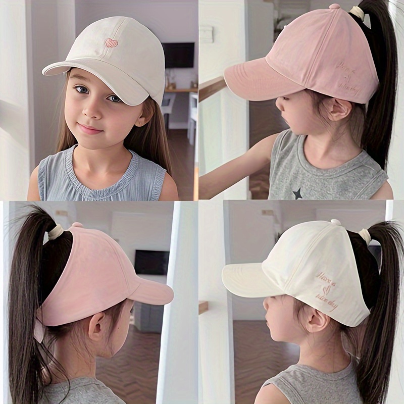 

Girls' Love Heart Ponytail Baseball Cap - Lightweight, Sun-protective Summer Hat For Ages 5-8 Hats For Women Summer Summer Hats For Women