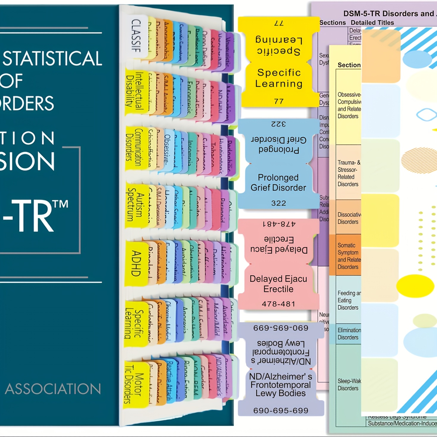 

Tabs For -5-tr, Printed -v-tr Tabs With Blank Tabs, Color- Labels With Alignment Card & Abbreviation For The Diagnostic And Manual Of Mental Disorders